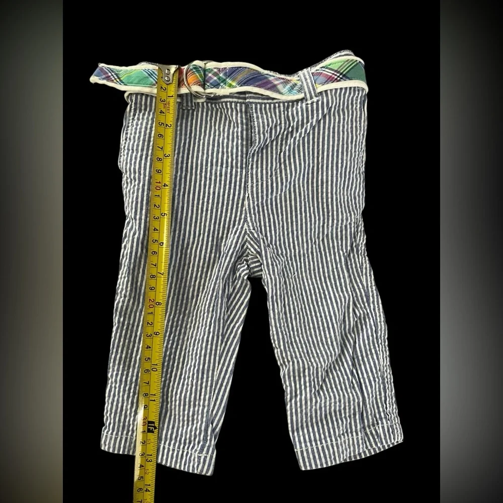 Ralph Lauren Pants Baby Blue White SeerSucker Pants Pastel Belt Sz 6 Mo Months